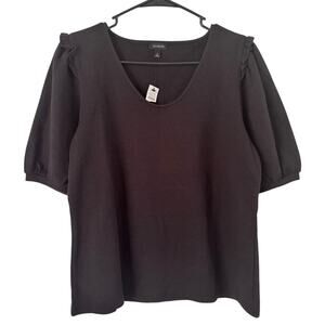 NWT Talbots Black Puff Sleeve Top Textured Cotton Size Medium